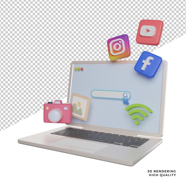 Vista lateral do gadget de rede de mídia social ícone de ilustração de renderização 3d com fundo transparente