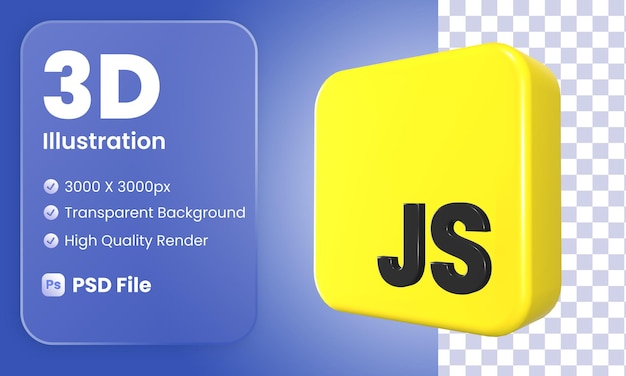 PSD vista lateral do ícone de javascript 3d estilizado