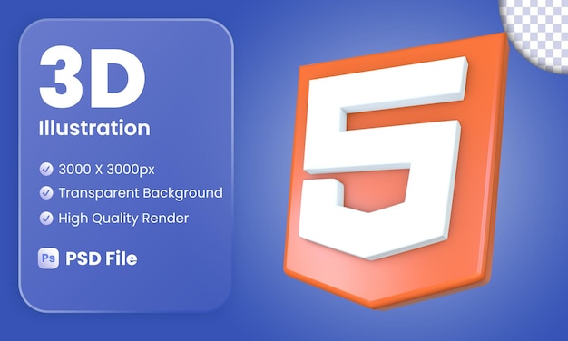 Vista lateral del icono HTML 3D estilizado
