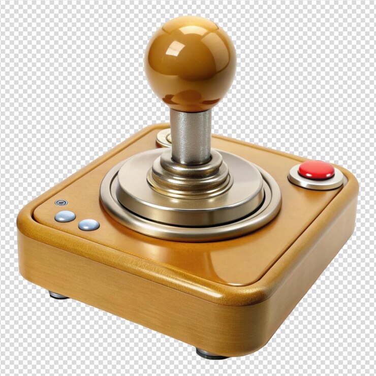 PSD vista lateral de una ilustración de joystick retro en un fondo transparente