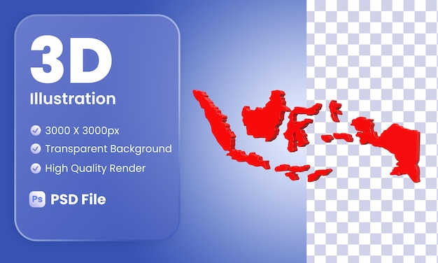 PSD vista lateral de la ilustración del mapa de indonesia 3d