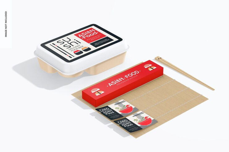 PSD vista lateral de la maqueta de contenedor de comida rectangular con caja de palillos