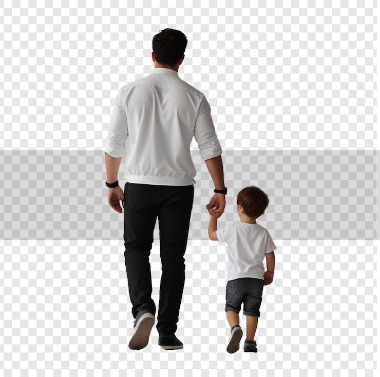 Vista lateral de padre e hijo posando juntos