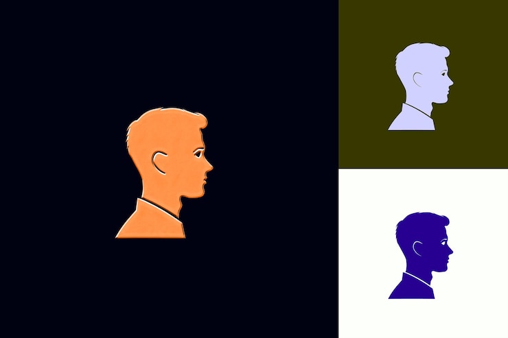 PSD vista lateral png del candidato con expresión analítica ícono mínimo diseños abstractos icónicos aislados