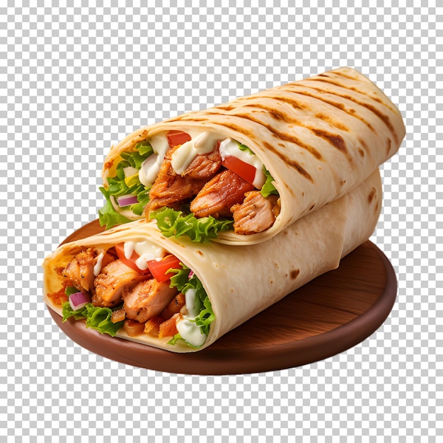 Vista lateral shawarma com vegetais isolados em fundo transparente