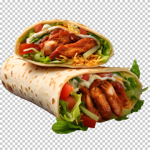 PSD vista lateral shawarma con verduras aisladas en un fondo transparente