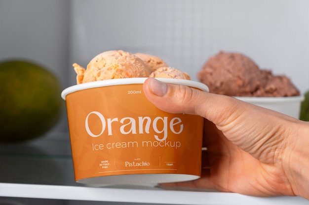 Vista laterale mano che tiene un delizioso gelato
