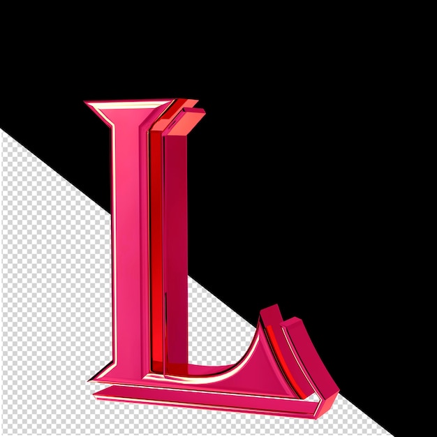 Vista de letras rosadas 3d desde la letra derecha l