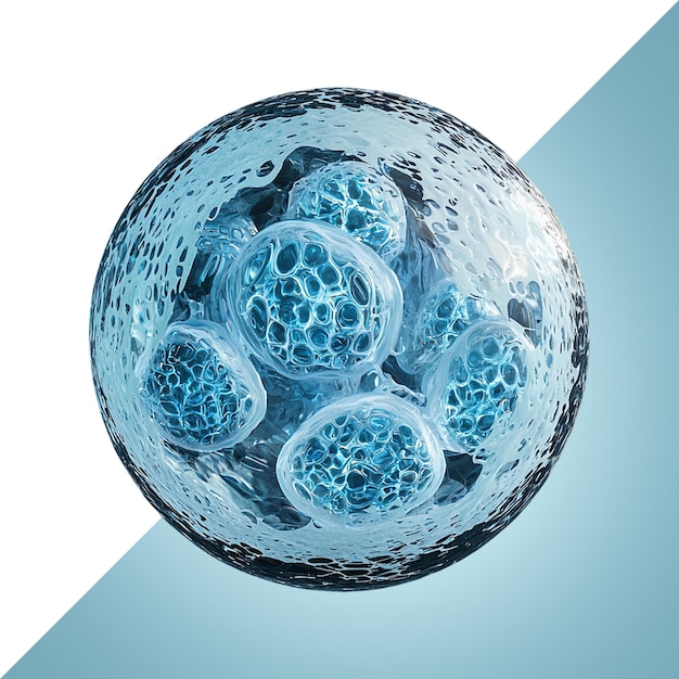 Vista microscópica de células biológicas em uma estrutura esférica