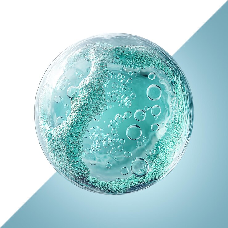 PSD vista microscopica di una cellula biologica in una sfera acquatica