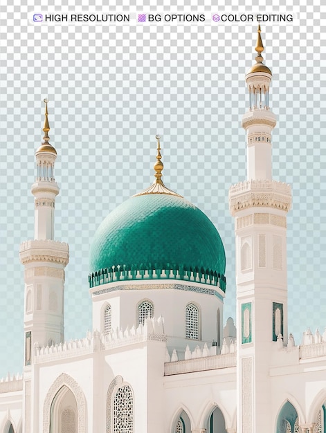 Vista noturna serena das Grandes Mesquitas Cúpula Verde e Minaretes