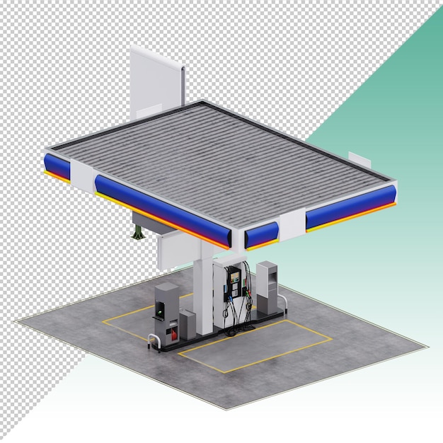 Vista ortográfica isolada da estação de gasolina
