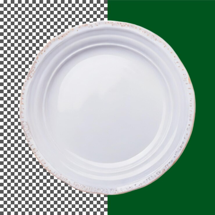 PSD vista de la parte superior de la placa blanca en la tela de gingham azul en un fondo transparente png psd