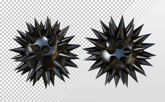 PSD vista en perspectiva de la bola de punta negra metálica de renderizado 3d