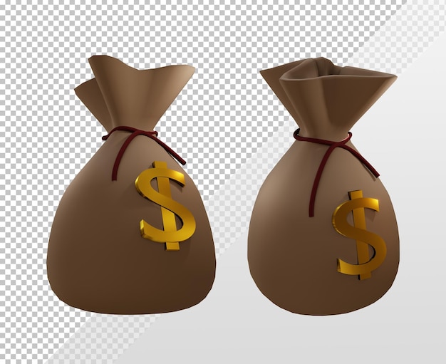 PSD vista en perspectiva de la bolsa de dinero en dólares de renderizado 3d