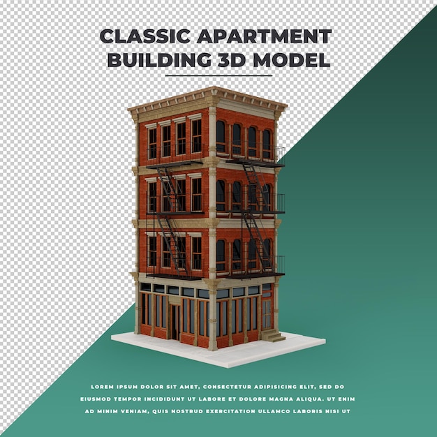 Vista en perspectiva clásica 3D Modelo de edificio o apartamento de la ciudad