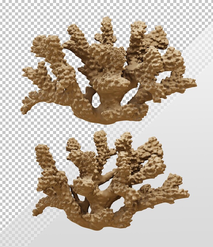 PSD vista en perspectiva de esqueleto duro de invertebrados marinos coralinos de renderizado 3d