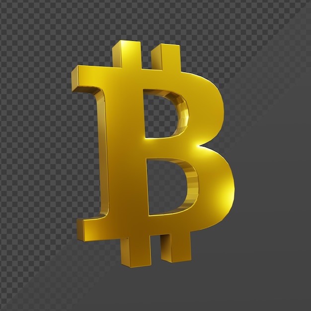 PSD vista en perspectiva del icono del símbolo del logotipo criptográfico de bitcoin de oro brillante de representación 3d