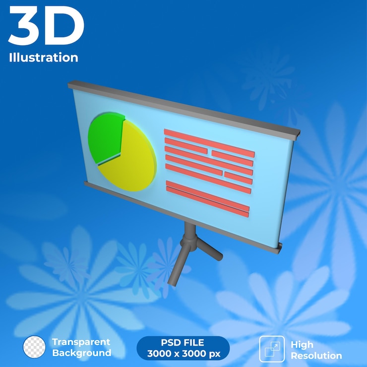 PSD vista en perspectiva de presentación de análisis de renderizado 3d