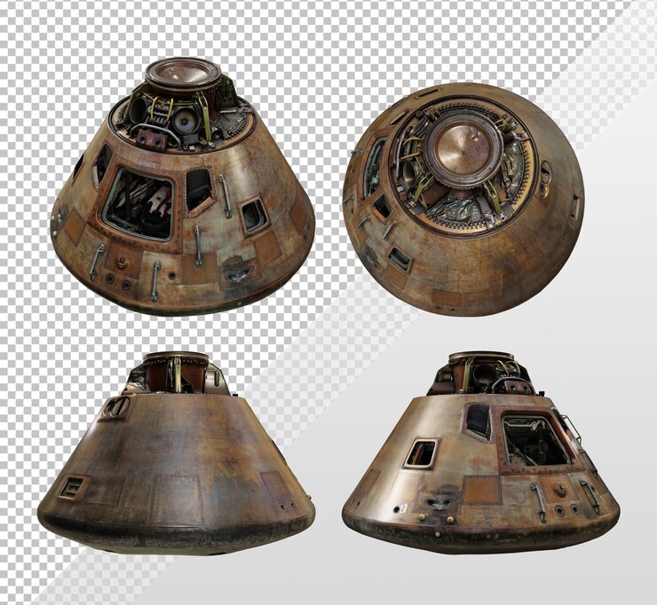 PSD vista en perspectiva de tecnología de nave espacial de módulo de comando de renderizado 3d