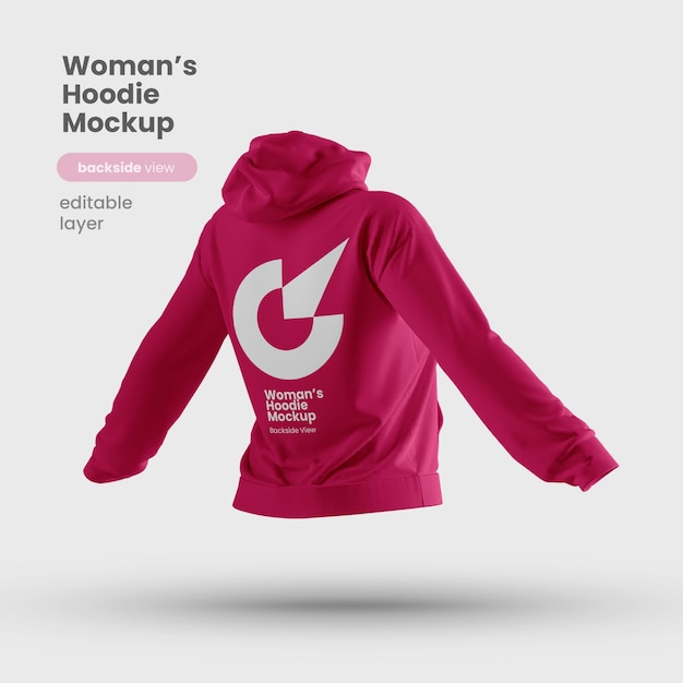 Vista posterior de la maqueta de sudadera con capucha premium personalizable para mujer