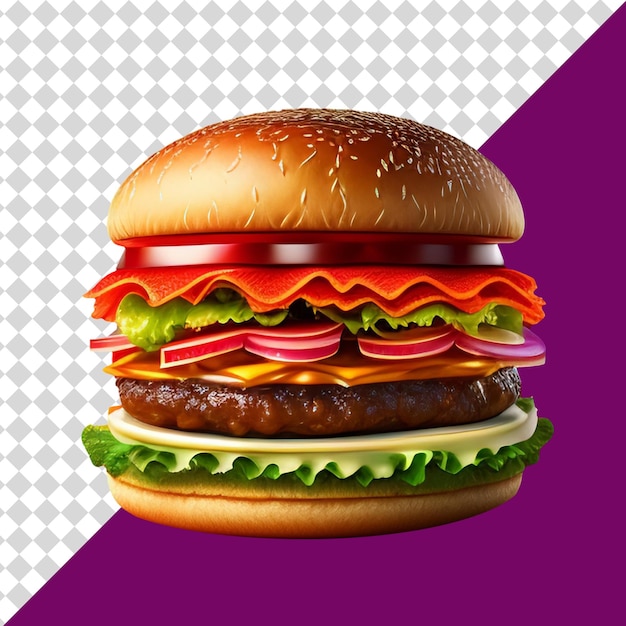 Una vista de primer plano de una hamburguesa sándwich grande y transparente sin background_ai_generated_