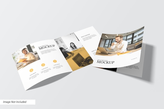 Vista prospettica del mockup della brochure quadrata bifold