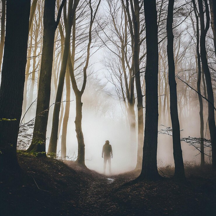 PSD una vista serena de la niebla rodando a través de un bosque verde exuberante en las montañas del jura francés la niebla añade