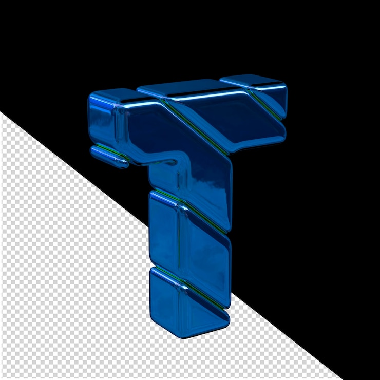 PSD vista de símbolo 3d de bloque diagonal azul desde la letra izquierda t