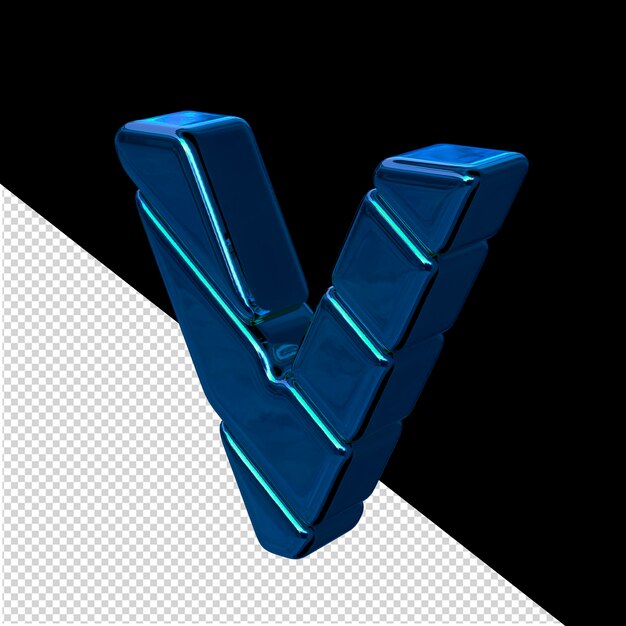 Vista de símbolo 3d de bloque diagonal azul desde la letra izquierda v