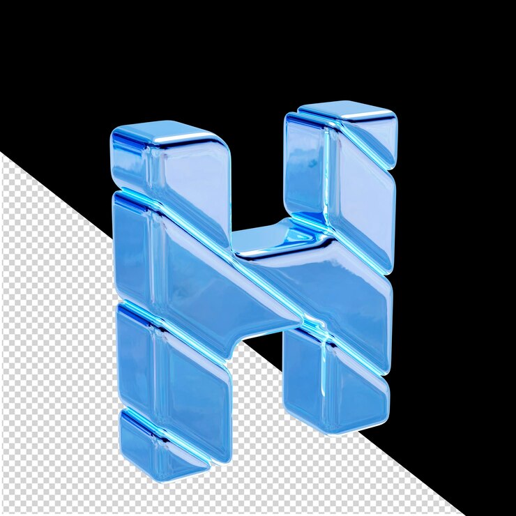 PSD vista de símbolo 3d de bloque diagonal de hielo desde la letra izquierda h