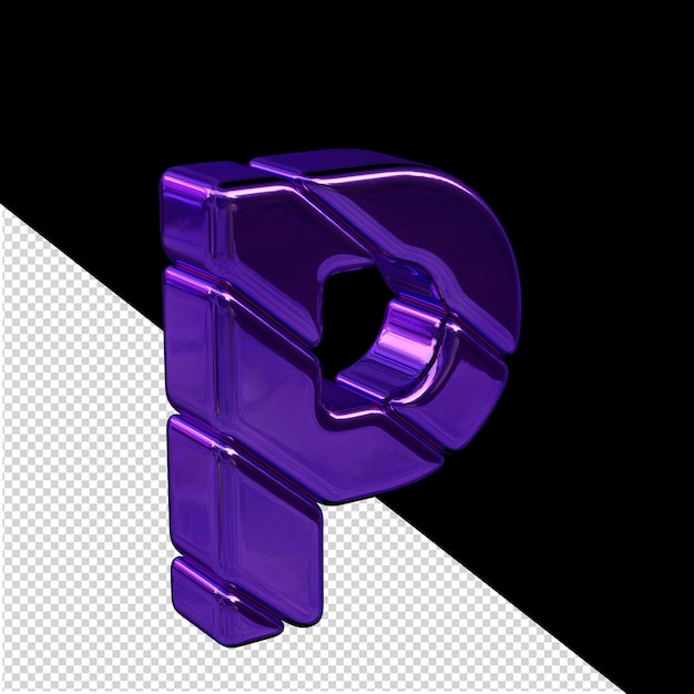 PSD vista de símbolo 3d de bloque diagonal púrpura desde la letra izquierda p