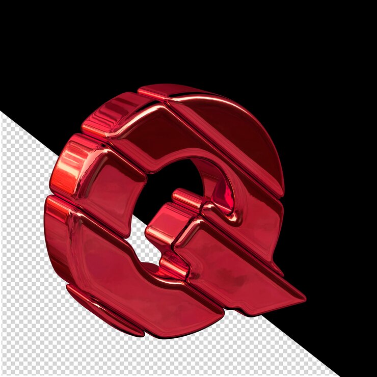 PSD vista de símbolo 3d de bloque diagonal rojo desde la letra izquierda q