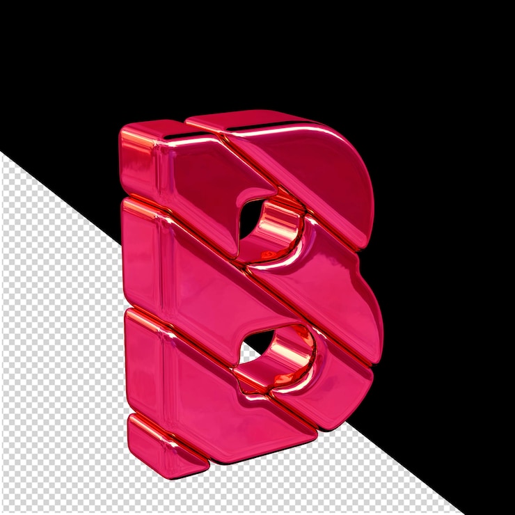 PSD vista de símbolo 3d de bloque diagonal rosa desde la letra izquierda b