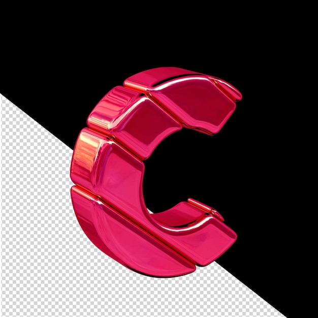 Vista de símbolo 3d de bloque diagonal rosa desde la letra izquierda c