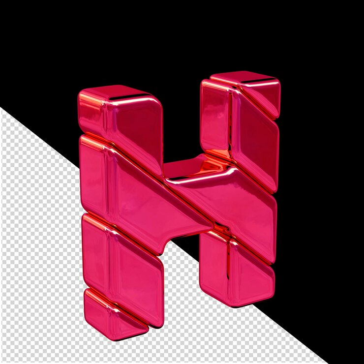 PSD vista de símbolo 3d de bloque diagonal rosa desde la letra izquierda h