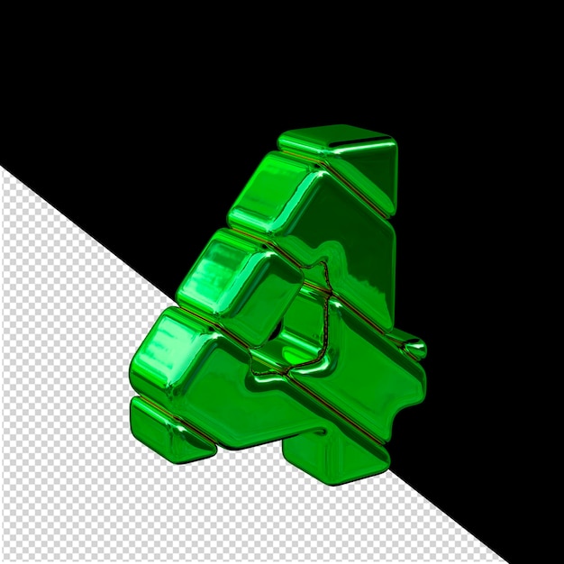 Vista de símbolo 3d de bloque diagonal verde desde la izquierda número 4