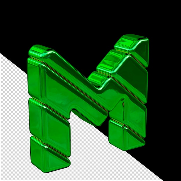 Vista de símbolo 3d de bloque diagonal verde desde la letra izquierda m