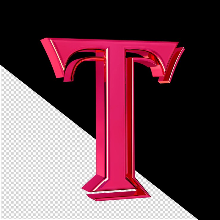 PSD vista de símbolo 3d rosa desde la letra izquierda t