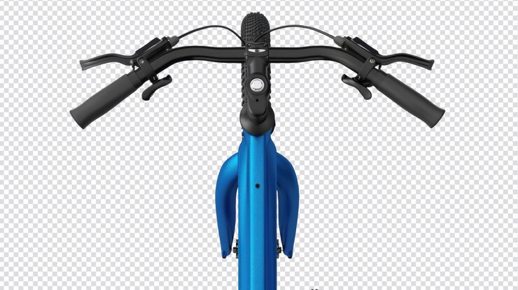 PSD vista superior de bicicleta azul con sillín de cuero negro para uso de diseño