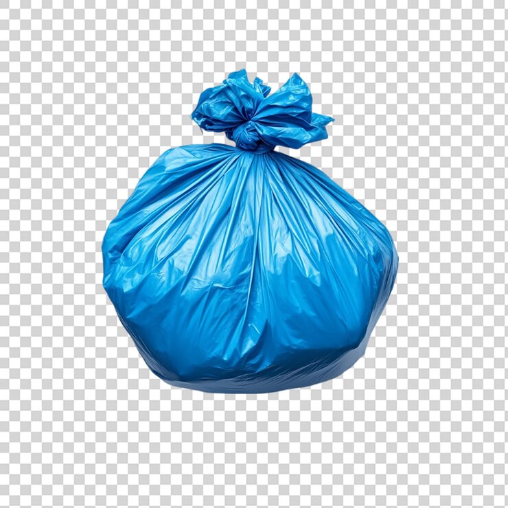 PSD la vista superior de la bolsa de basura azul aislada sobre un fondo transparente