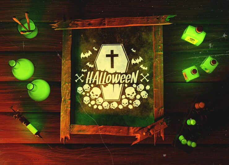 PSD vista superior concepto de horror verde de halloween