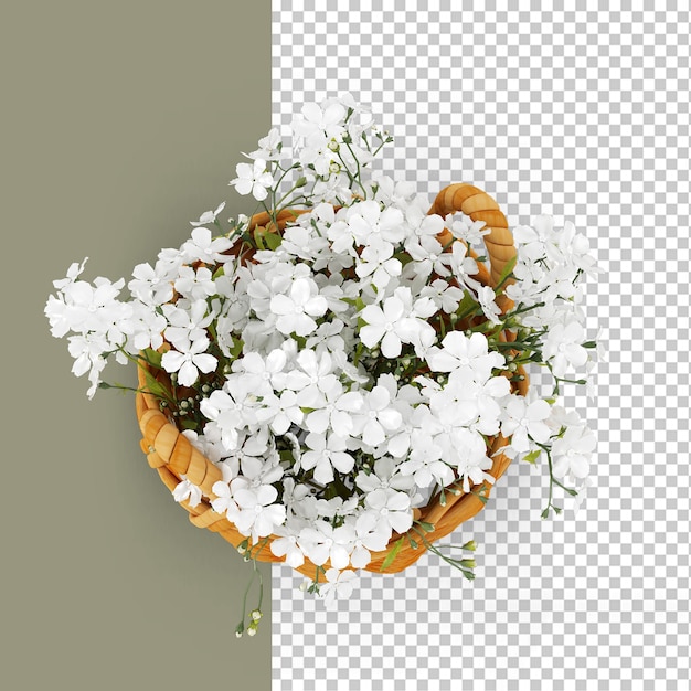 PSD vista superior da cesta de flores em renderização 3d