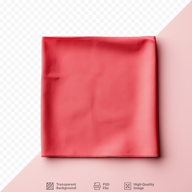 PSD vista superior de estilo mínimo de um pano vermelho dobrado com espaço de cópia isolado em uma mesa para uma maquete de guardanapo de cozinha