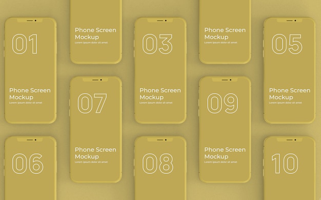 Vista superior de maquete de telas de telefone amarelo