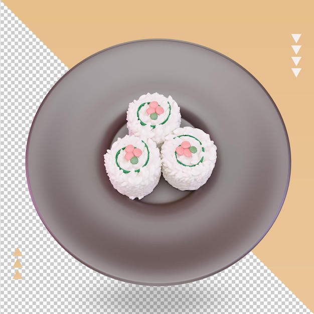 PSD vista superior de renderização de uramaki de comida asiática 3d