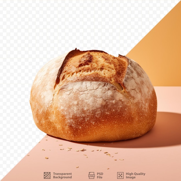 Vista superior de um delicioso pão de trigo redondo sobre um fundo transparente com utensílios de cozimento