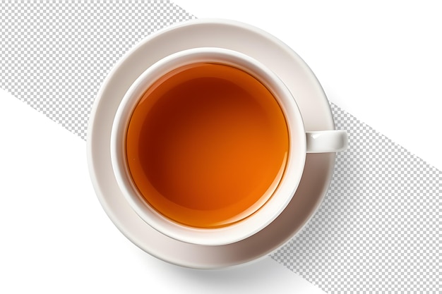 Vista superior de uma chávena de chá em fundo transparente