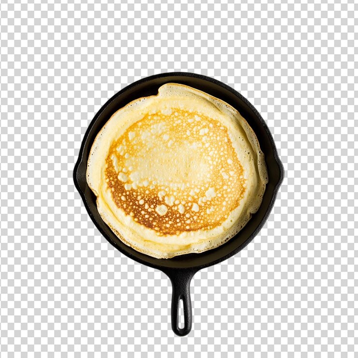 PSD vista superior de uma panela de crepe de ferro fundido isolada em fundo transparente