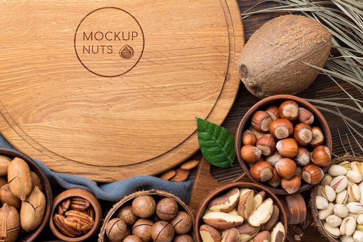 PSD vista superior de la deliciosa maqueta de nueces